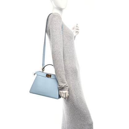 Fendi Vitello Seta Shiny Nappa Small Peekaboo I SEE U Satchel Azzurro Baby Camelia 2 of 10