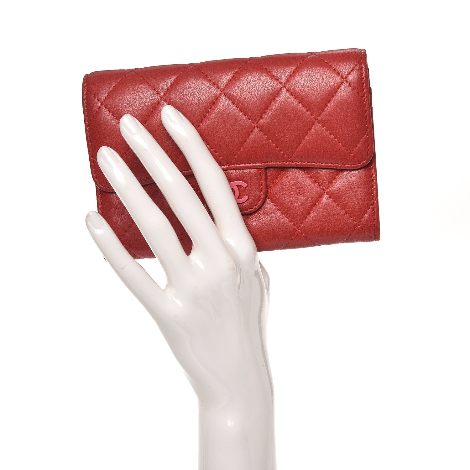 Chanel Lambskin Quilted Small Flap Wallet Red 2 of 15