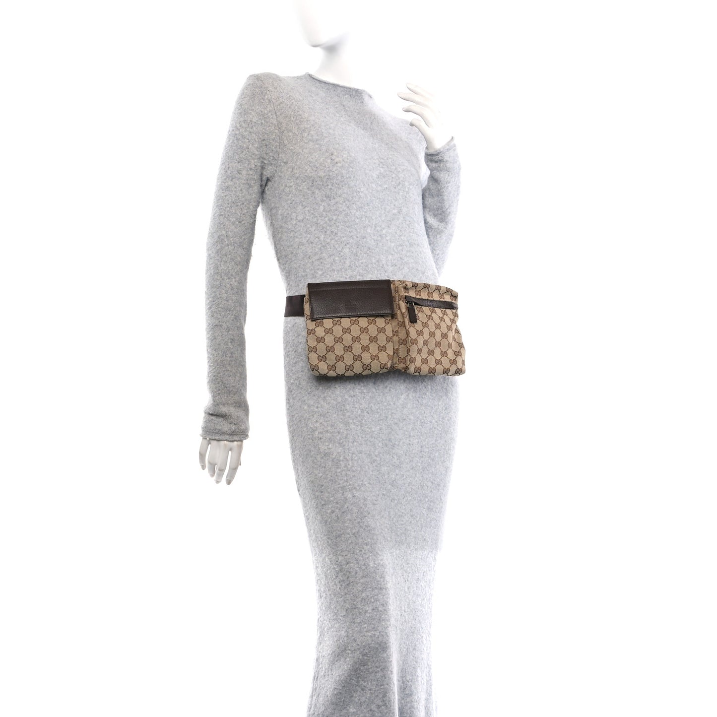 GG Monogram Double Pocket Belt Bag Dark Brown