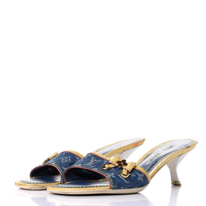 Louis Vuitton Denim Monogram Mules Peep Toe Heels 36.5 3 of 10