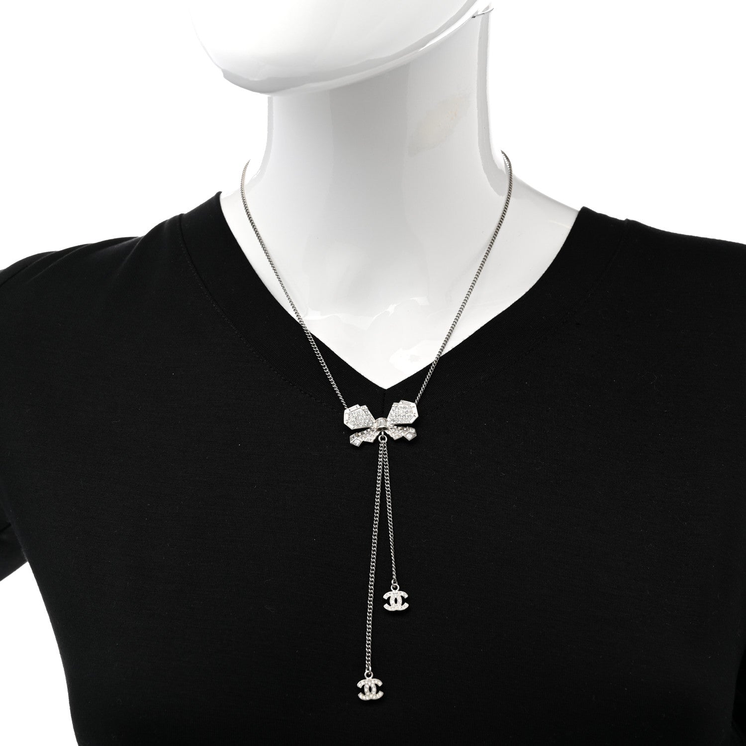 Chanel Crystal Butterfly CC Lariat Necklace Silver 2 of 6