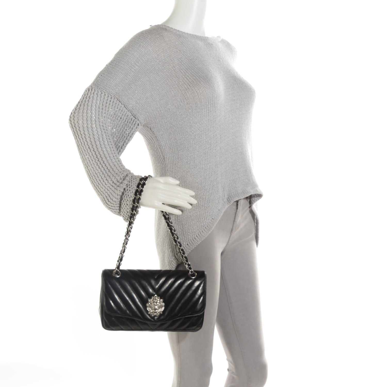 Chanel Lambskin Chevron Medium Leo Lion Flap Black 2 of 8