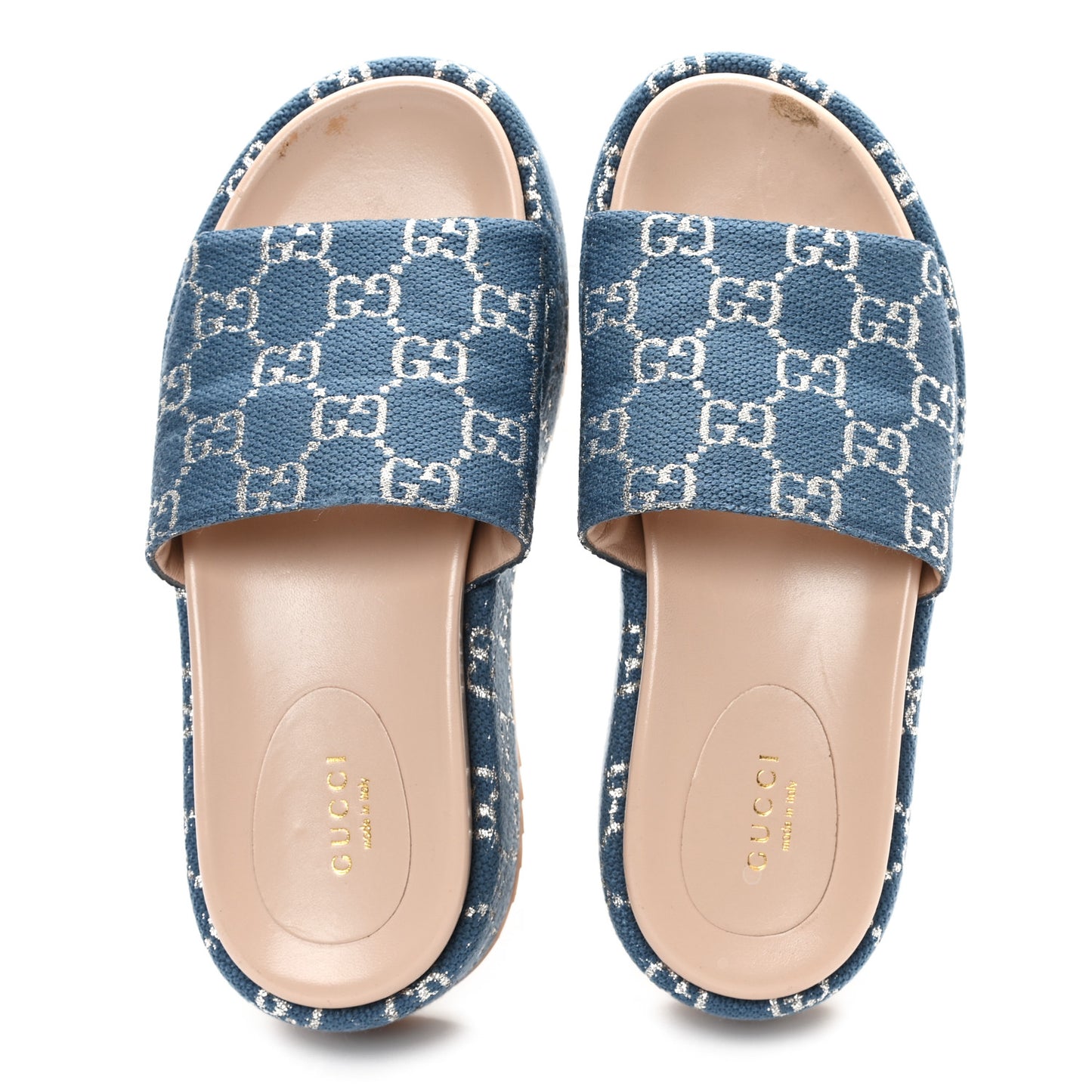 New Denim GG Monogram Angelina Platform 55mm Slide Sandals 36.5 Blue Tea