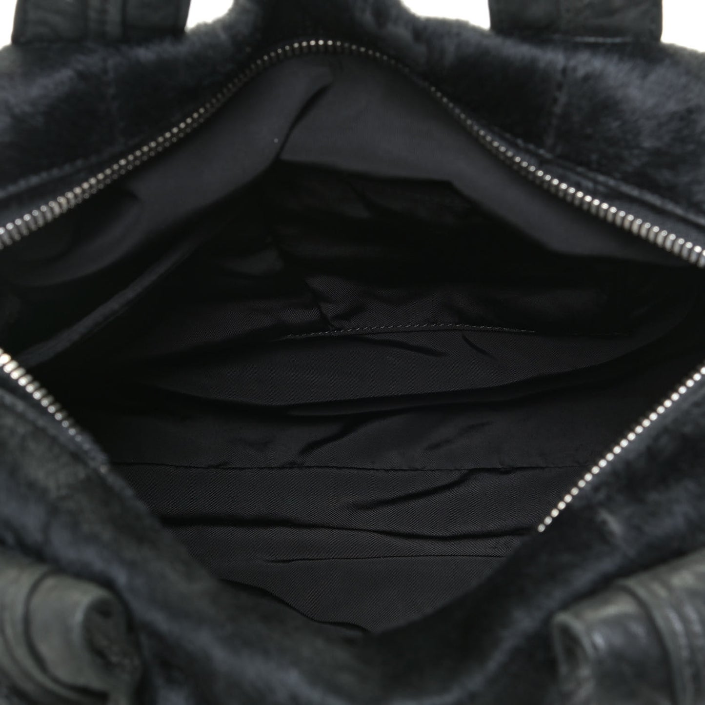 Pebbled Lambskin Pony Hair Rocco Duffle Black Silver Hardware