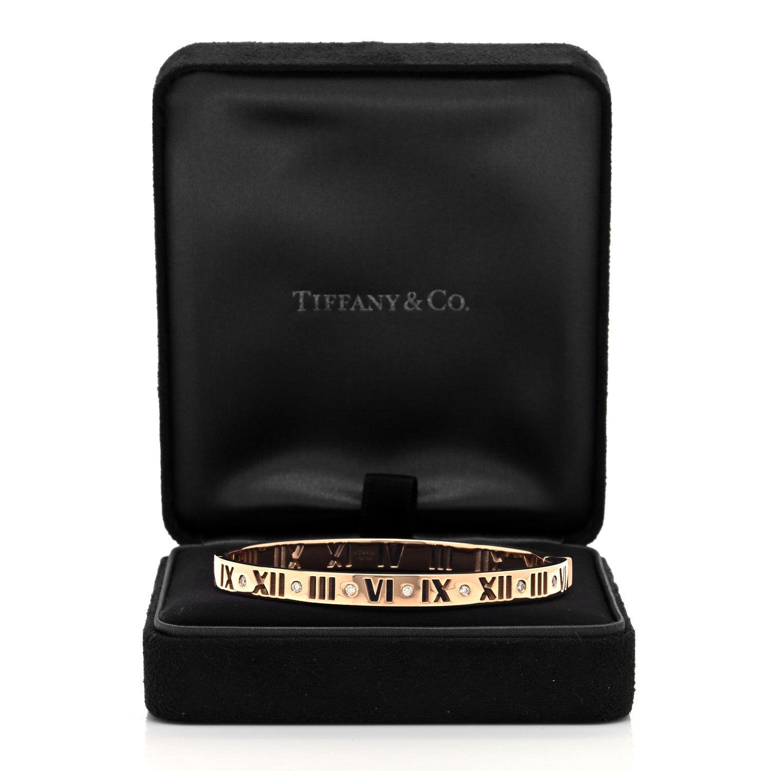 Tiffany 18K Rose Gold Diamond Atlas Pierced Hinged Bangle Bracelet 4 of 4