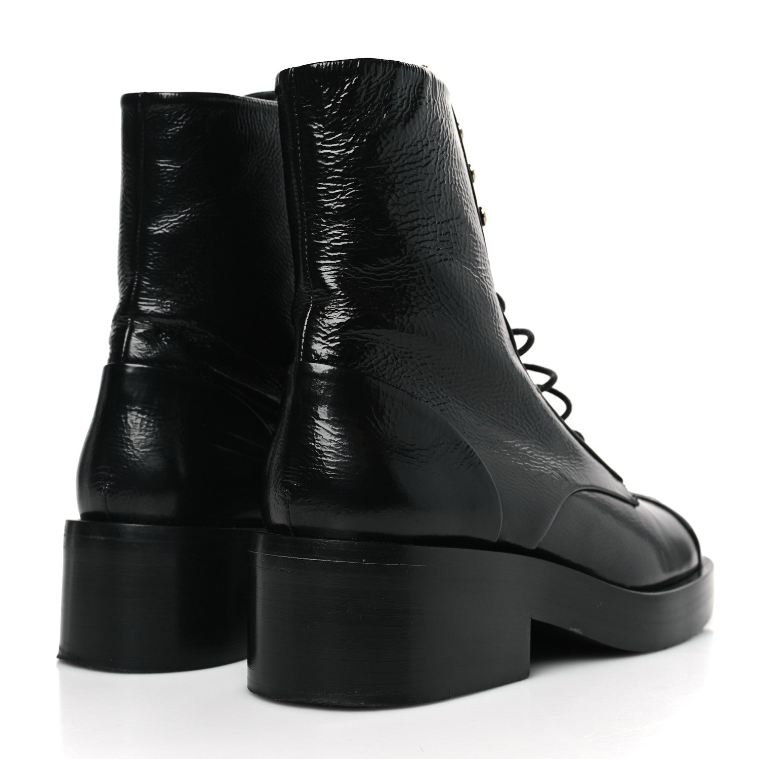 Chanel Shiny Goatskin Cap Toe Combat Boots 39.5 Black 4 of 7