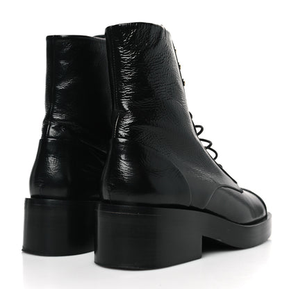 Chanel Shiny Goatskin Cap Toe Combat Boots 39.5 Black 4 of 7