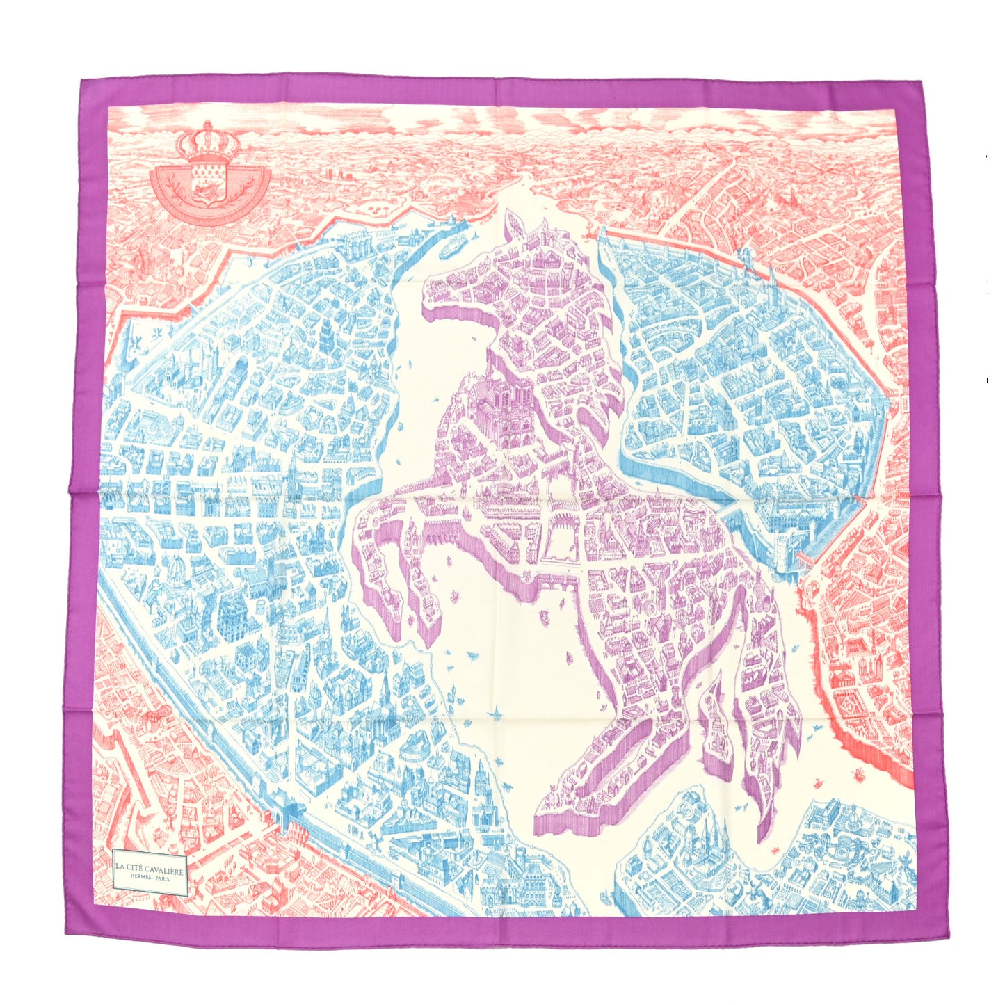 Cashmere Silk La Cite Cavaliere Shawl 140 Mauve Petrole Coral