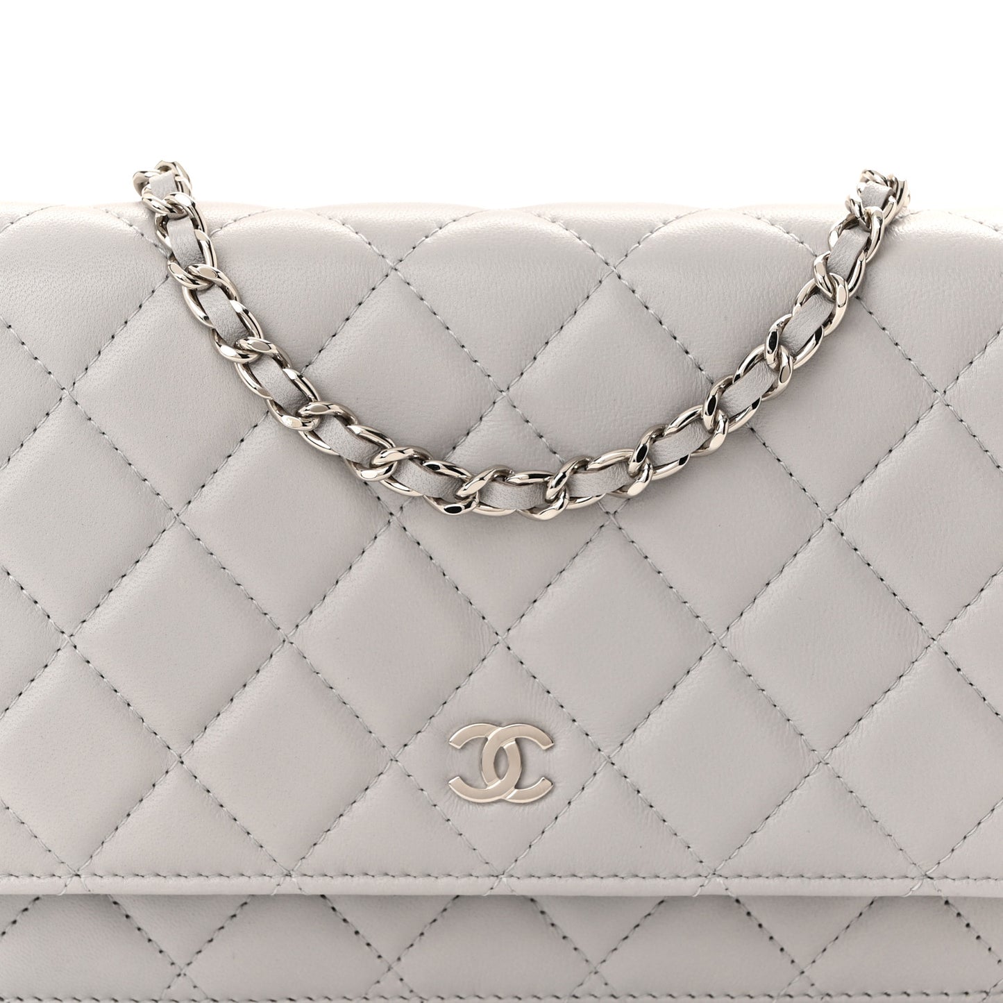 Lambskin Quilted Wallet On Chain WOC Grey