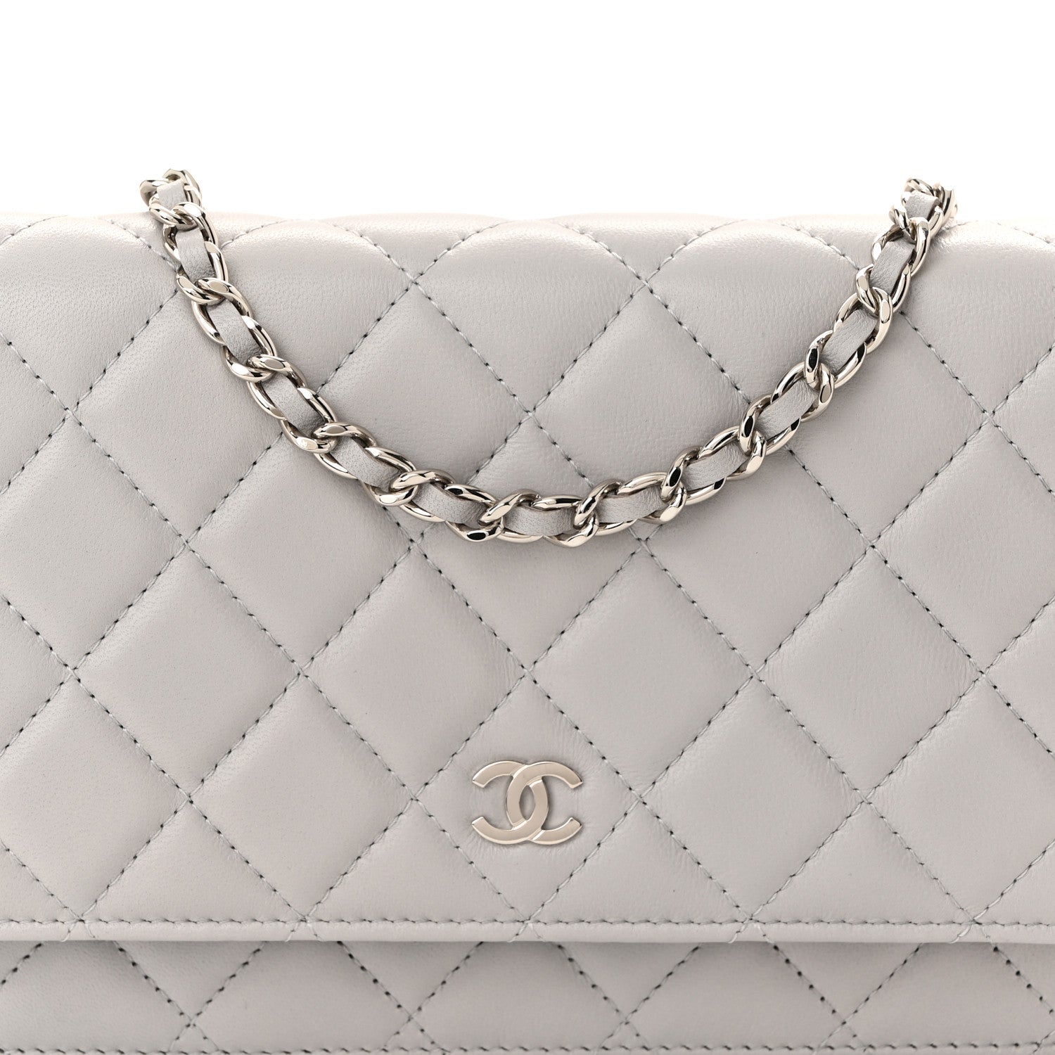 Chanel Lambskin Quilted Wallet On Chain WOC Grey 9 of 12