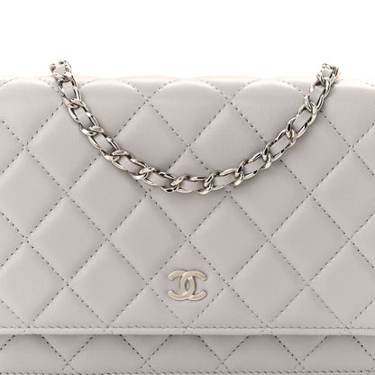 Chanel Lambskin Quilted Wallet On Chain WOC Grey 9 of 12