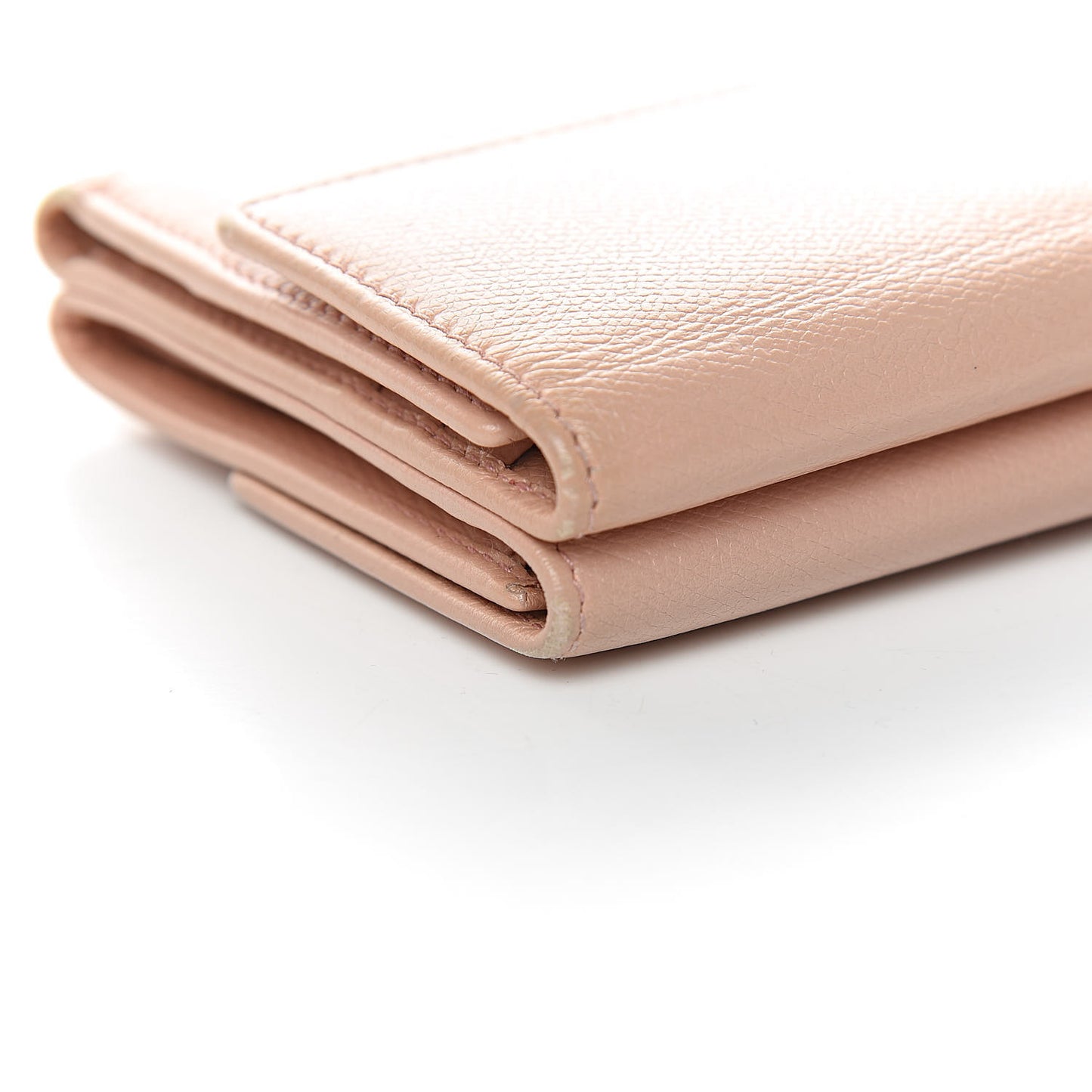 Grained Calfskin CC Button Compact Wallet Pink