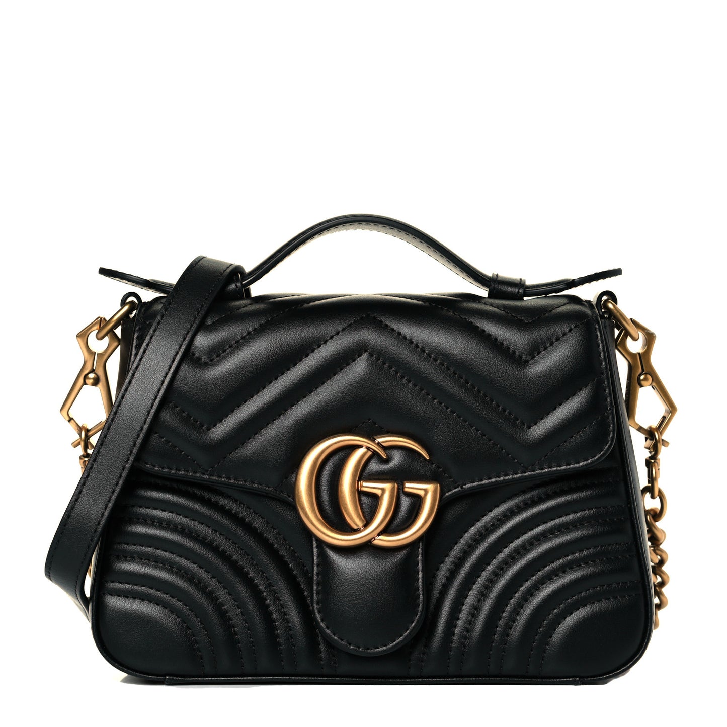 Calfskin Matelasse Mini GG Marmont Top Handle Shoulder Bag Black