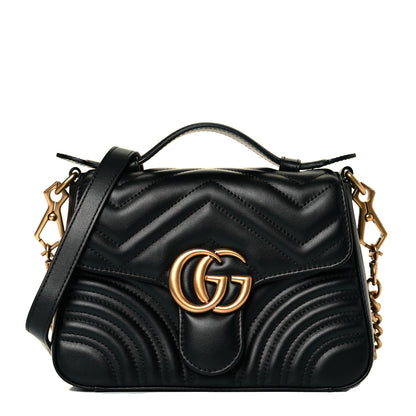 Gucci Calfskin Matelasse Mini GG Marmont Top Handle Shoulder Bag Black 2 of 15