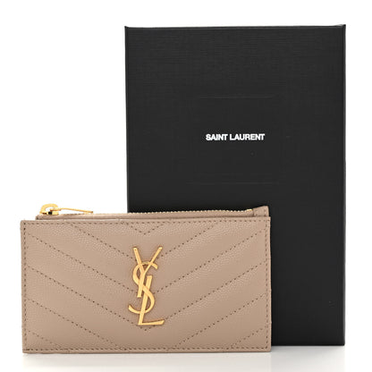 Saint Laurent Monogram Grain de Poudre 5 Fragments Zip Pouch Card Holder Dark Beige 8 of 8