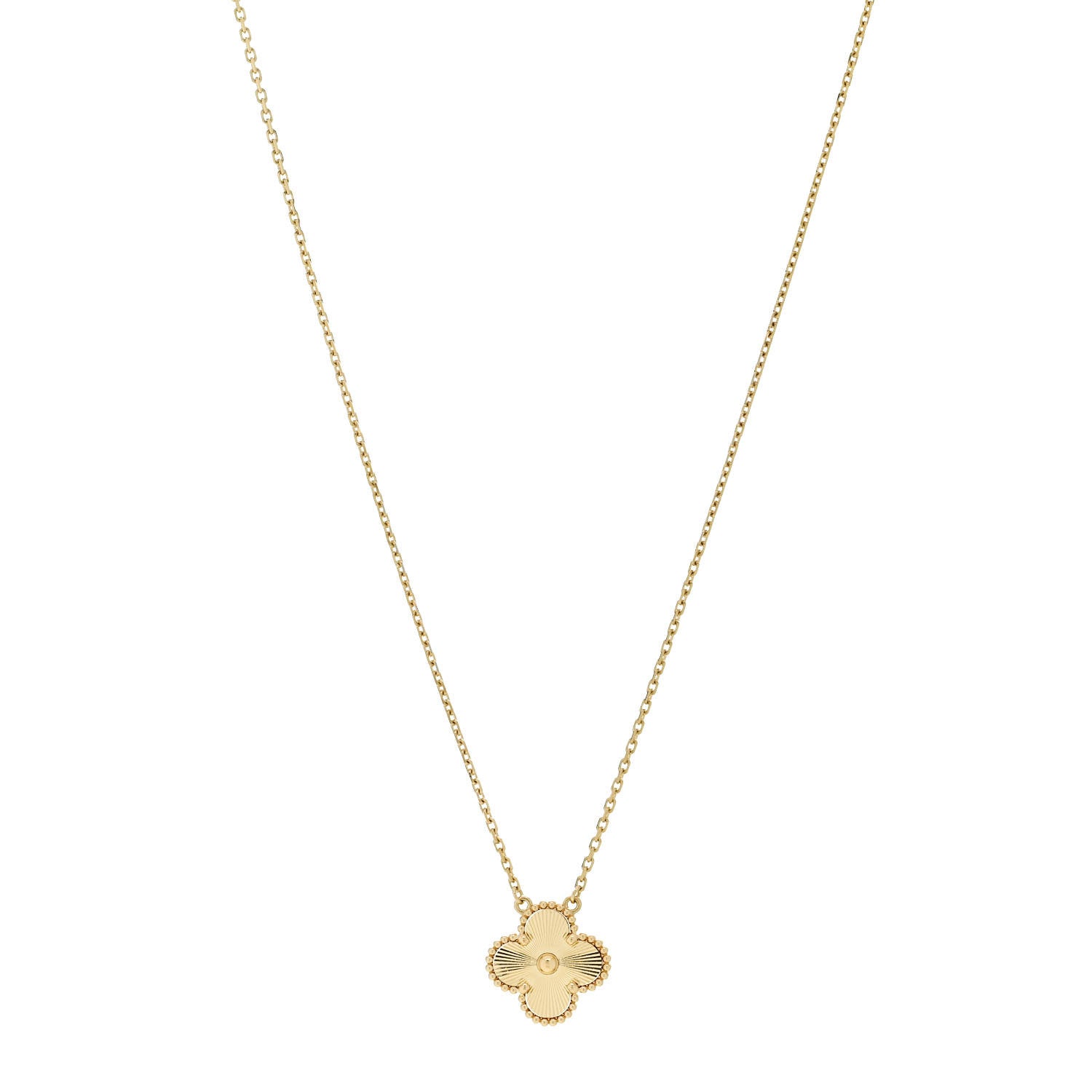 Van Cleef & Arpels 18K Yellow Gold Guilloche Vintage Alhambra Pendant Necklace 1 of 6