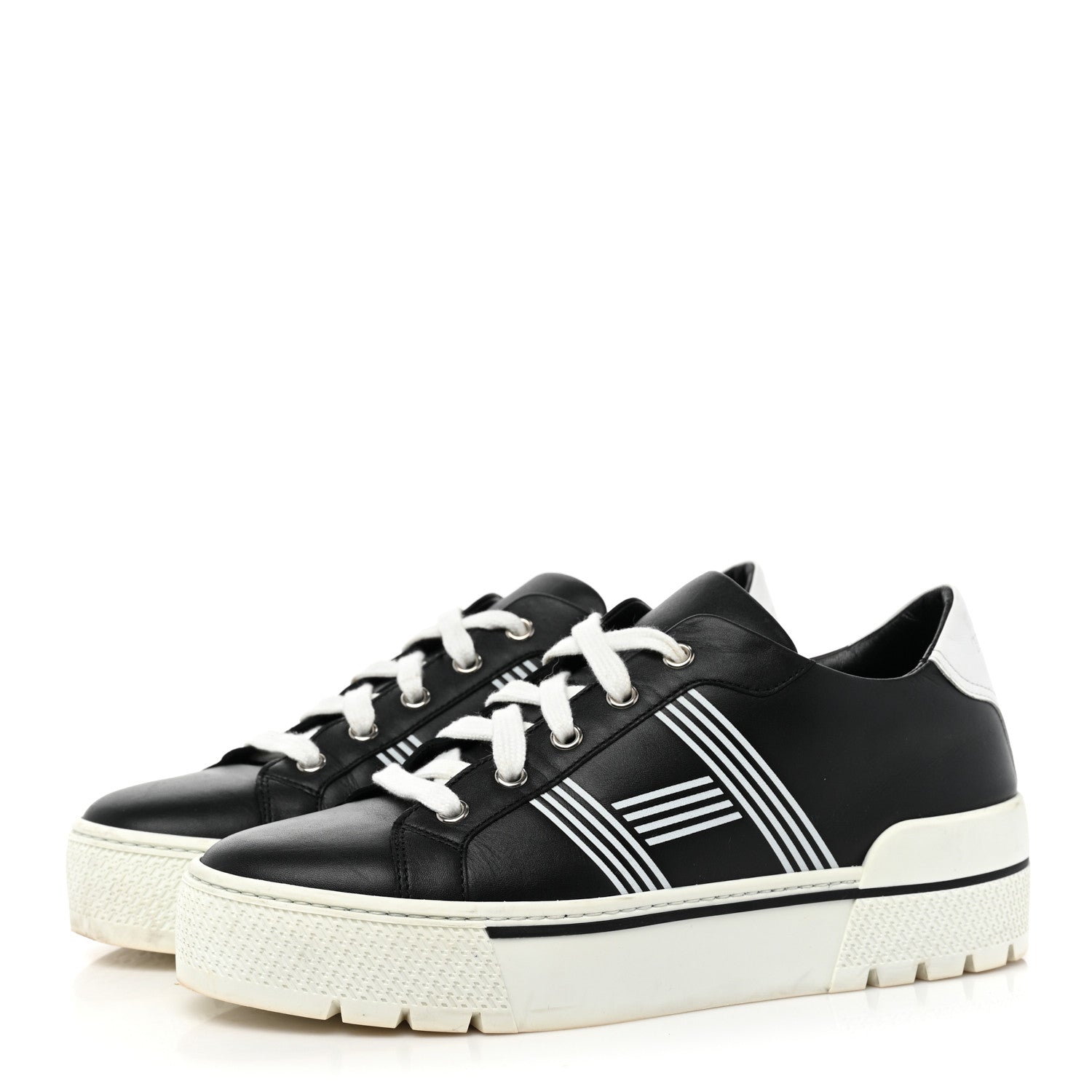 Hermes Calfskin Womens Dare Sneakers 38.5 Black White 3 of 8