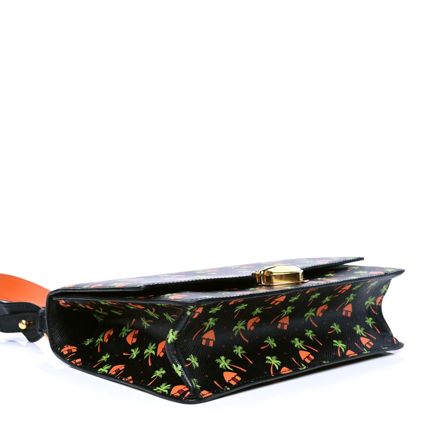 Saffiano Palm Tree Print Shoulder Bag Black