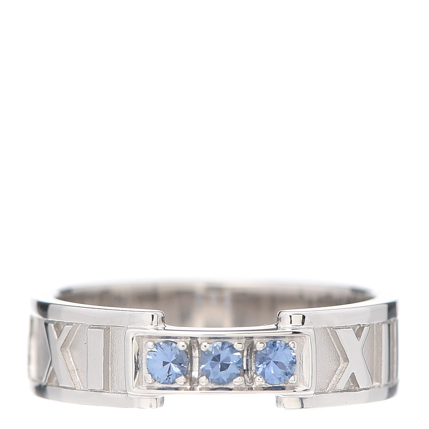 Tiffany 18K White Gold Blue Sapphire Atlas Ring 52 6 1 of 6