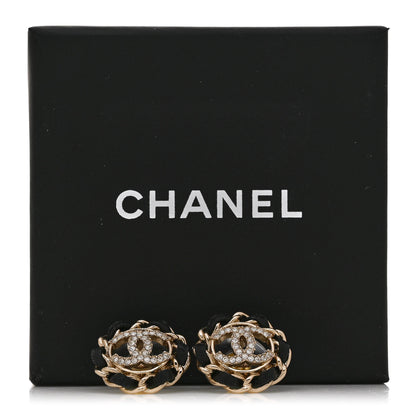 Chanel Crystal Lambskin Chain CC Stud Earrings Black Gold 5 of 5