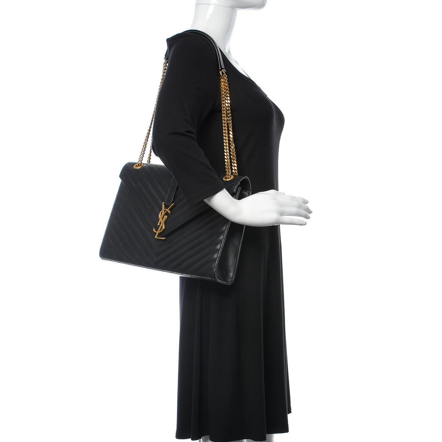 Smooth Calfskin Matelasse Chevron Large Monogram Satchel Black
