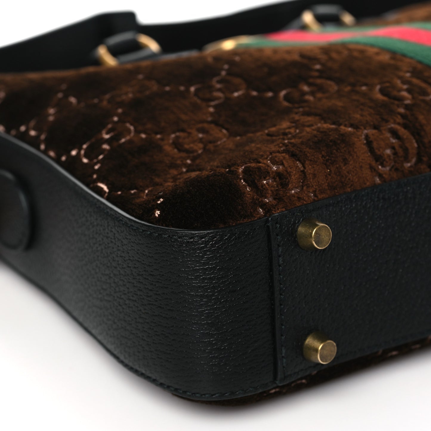 Velvet GG Supreme Monogram Textured Calfskin Web Medium Ophidia Briefcase Brown Black
