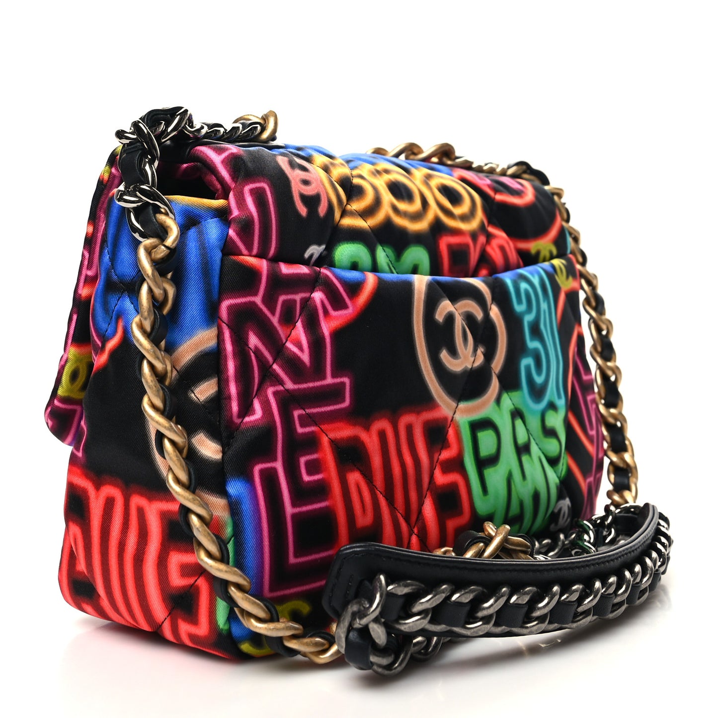 Fabric Printed Medium Chanel 19 Flap Black Multicolor