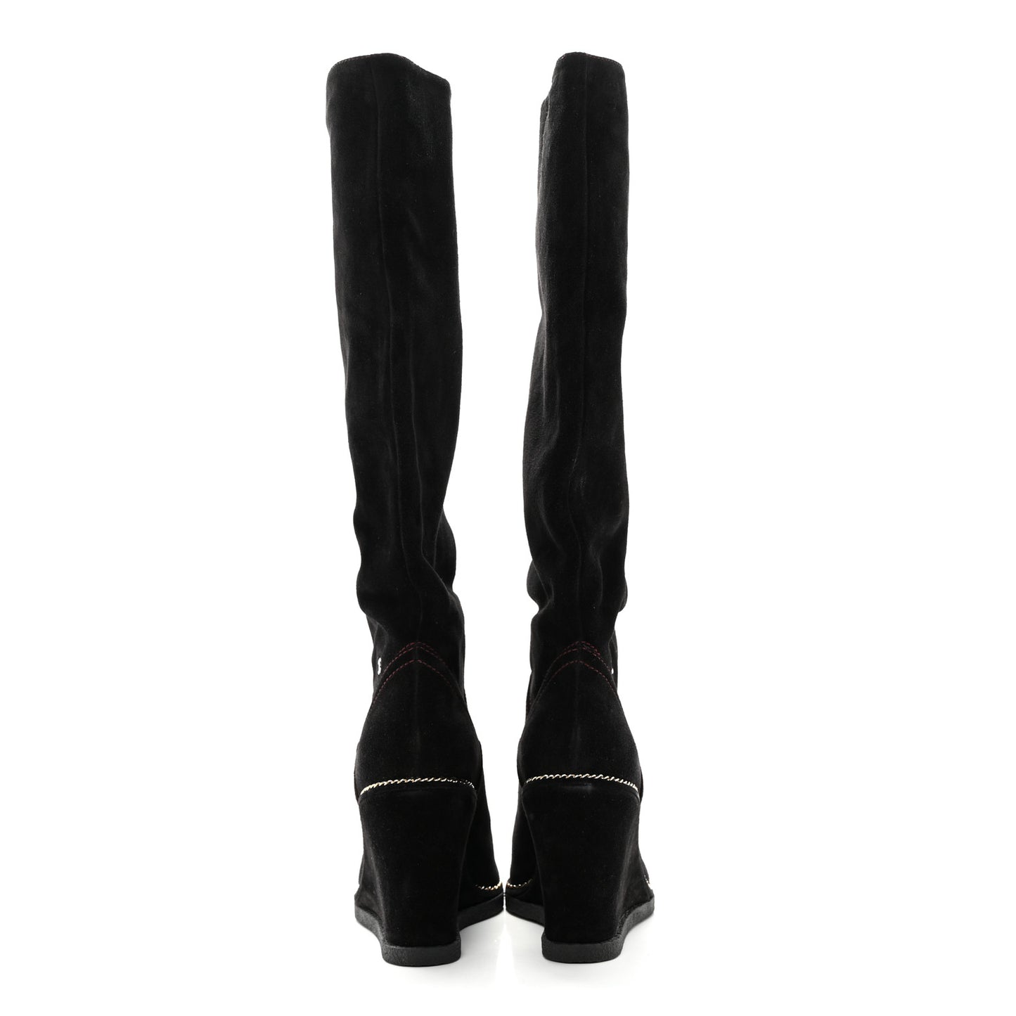 Suede Calfskin Chain Around High Boots 40 Black