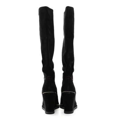 Chanel Suede Calfskin Chain Around High Boots 40 Black 5 of 14