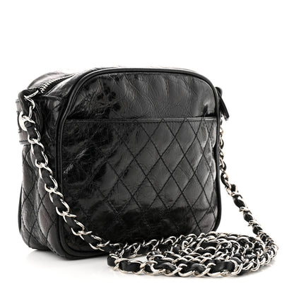 Chanel Glazed Crackled Calfskin Quilted CC Crossbody Black 3 of 10