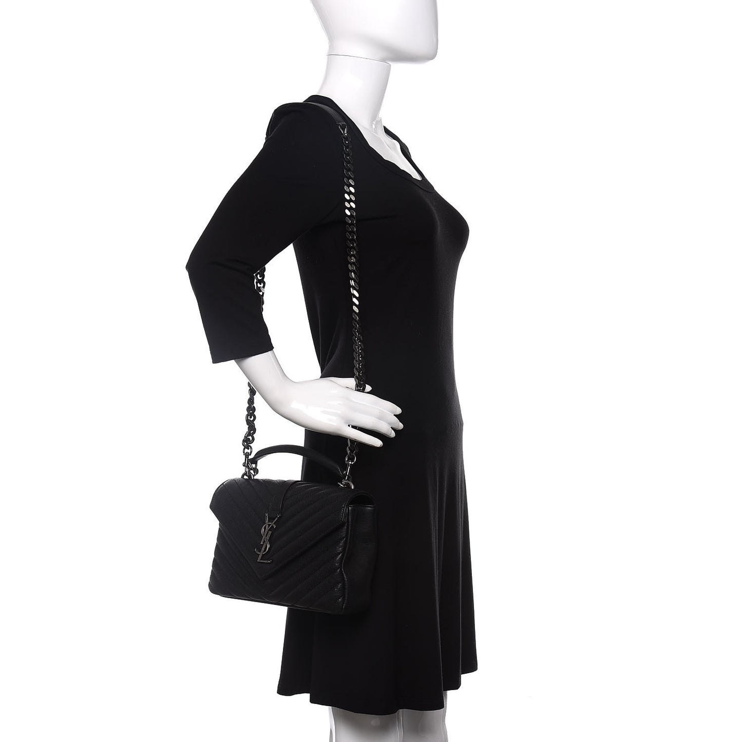 Sheepskin Matelasse Chevron Monogram Medium College Bag Black