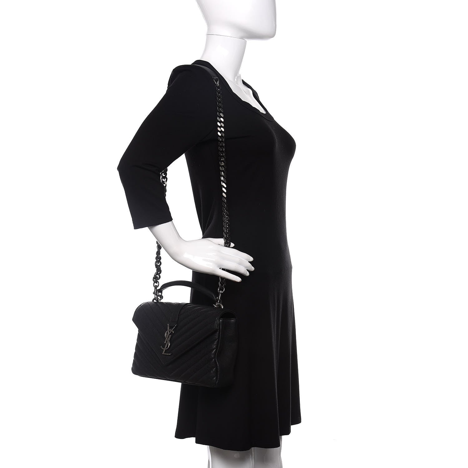 Saint Laurent Sheepskin Matelasse Chevron Monogram Medium College Bag Black 2 of 9