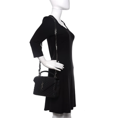 Saint Laurent Sheepskin Matelasse Chevron Monogram Medium College Bag Black 2 of 9