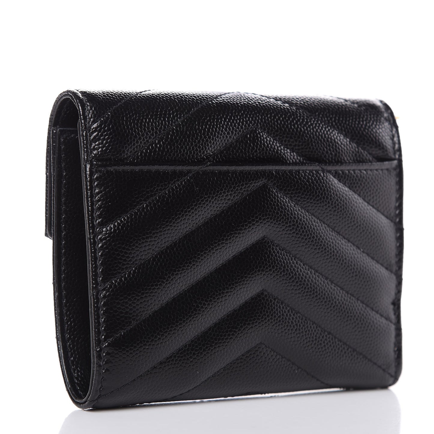 Grain De Poudre Matelasse Chevron Monogram Compact Tri Fold Wallet Black