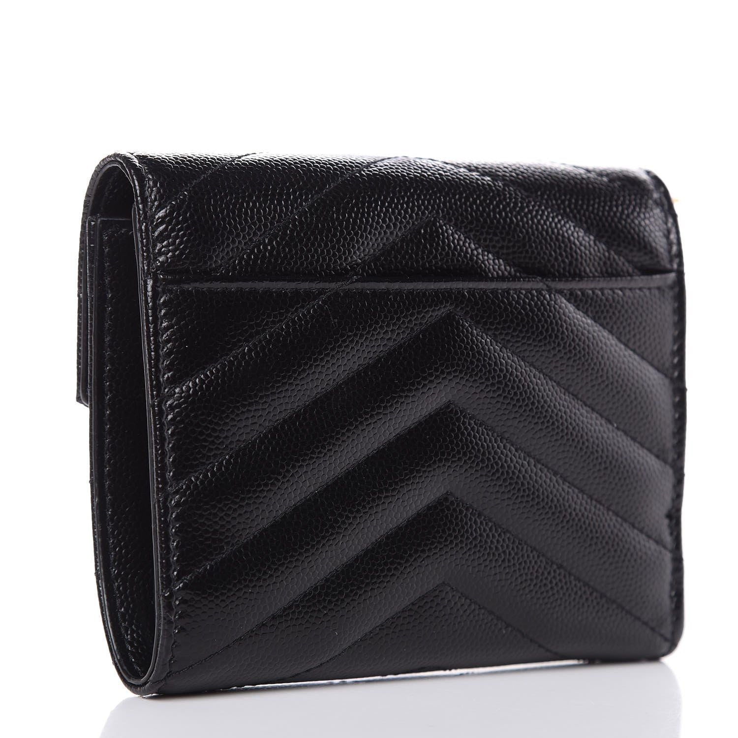 Saint Laurent Grain De Poudre Matelasse Chevron Monogram Compact Tri Fold Wallet Black 3 of 8
