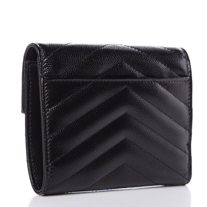 Saint Laurent Grain De Poudre Matelasse Chevron Monogram Compact Tri Fold Wallet Black 3 of 8
