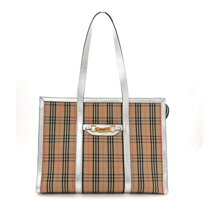 Burberry Metallic Calfskin 1983 Knight Check Link Zip Tote Silver 1 of 12