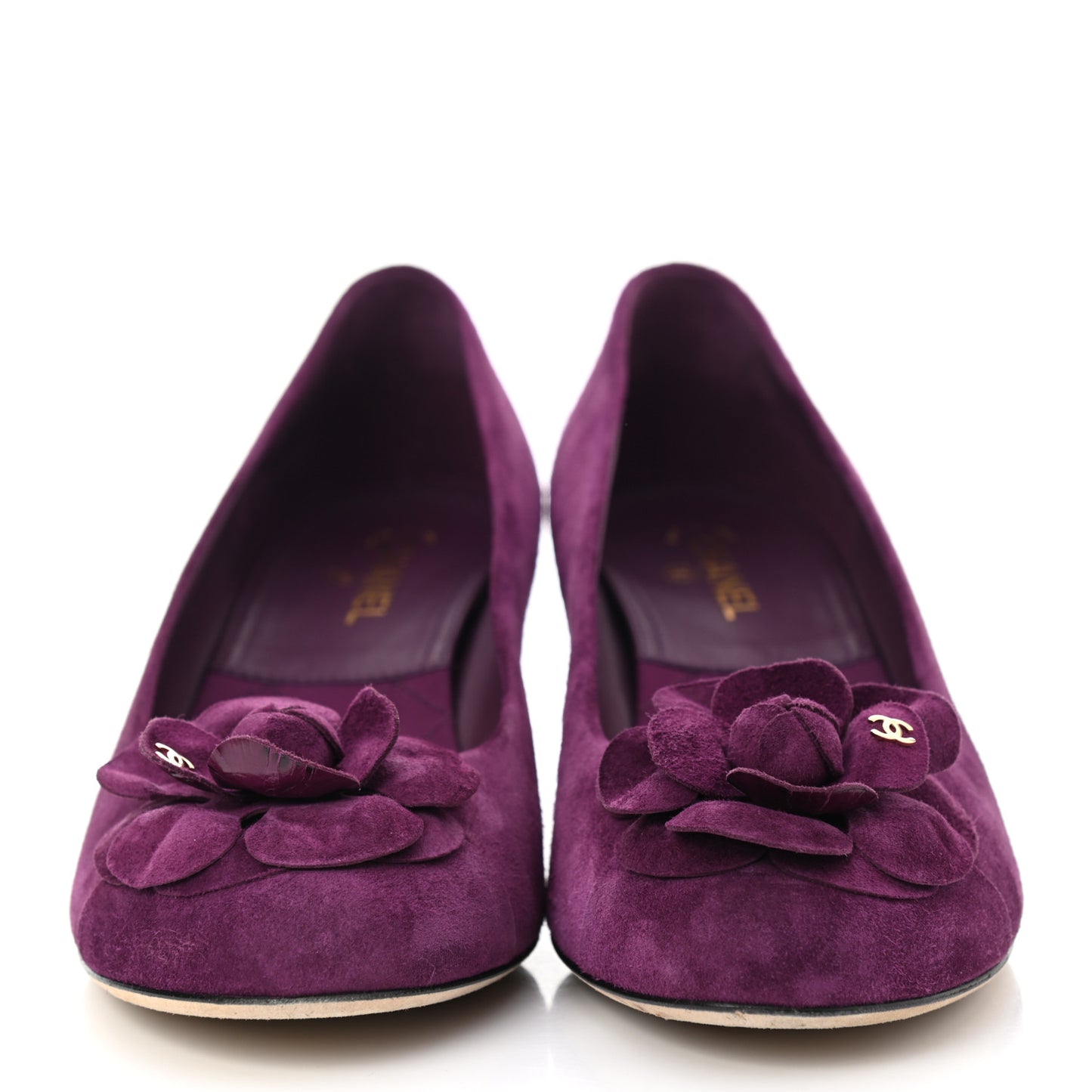 Suede Calfskin Camellia Ballerina Pumps 40 Purple
