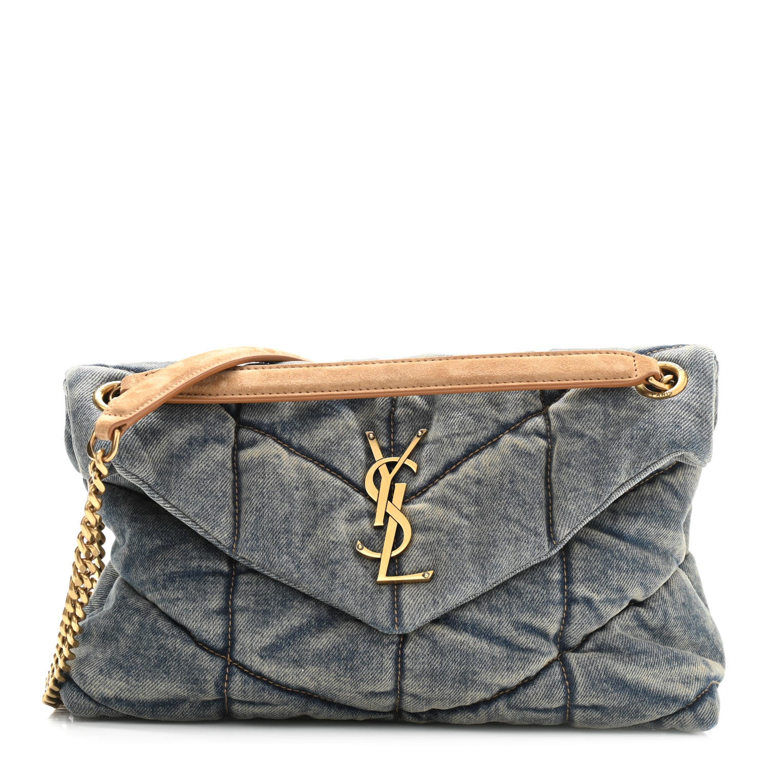 Saint Laurent Denim Quilted Small Loulou Puffer Monogram Chain Satchel Blue Cinnamon 1 of 9