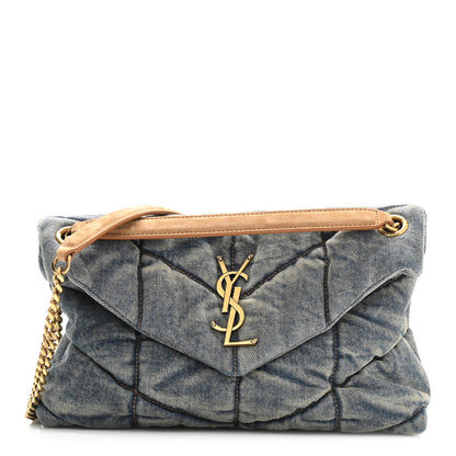 Saint Laurent Denim Quilted Small Loulou Puffer Monogram Chain Satchel Blue Cinnamon 1 of 9