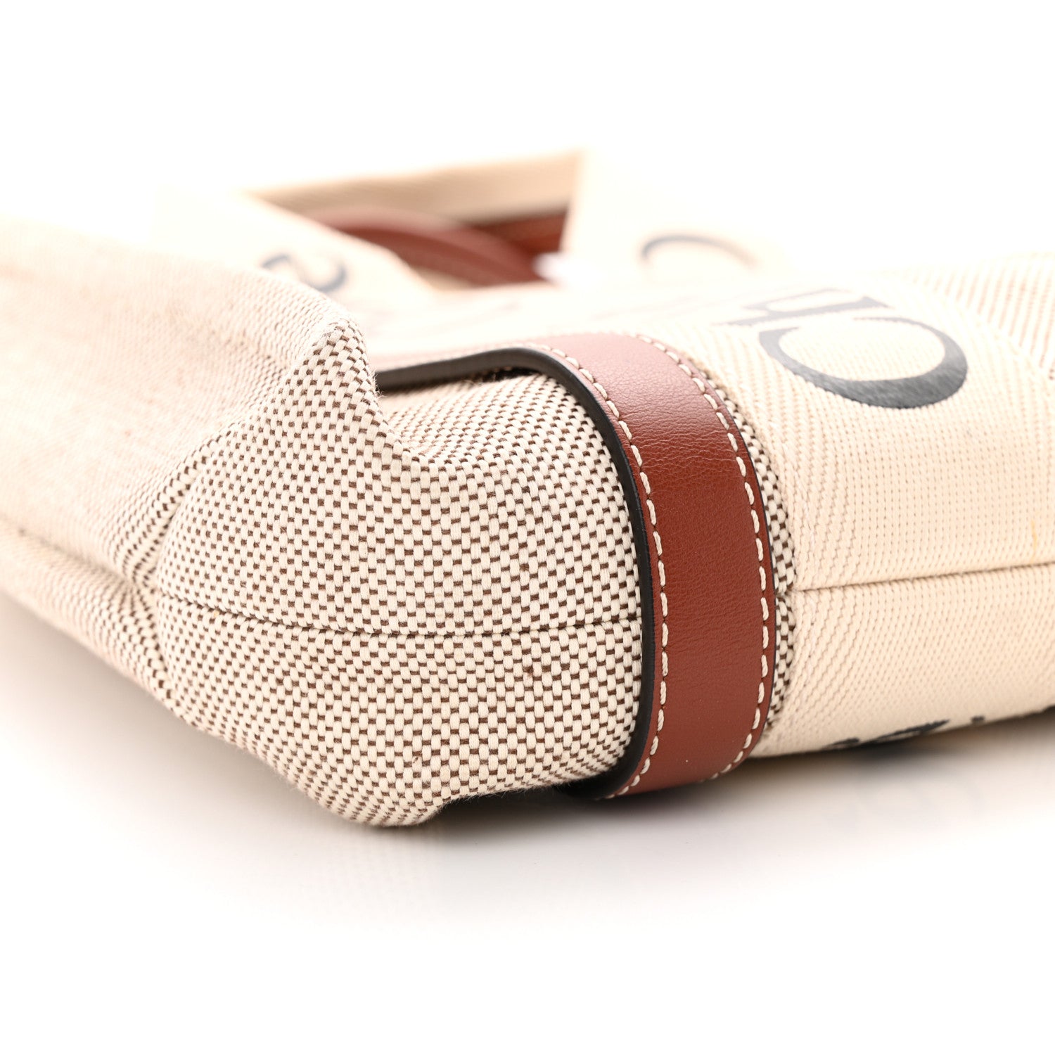 Chloe Cotton Calfskin Small Woody Ribbon Tote White Brown 9 of 12