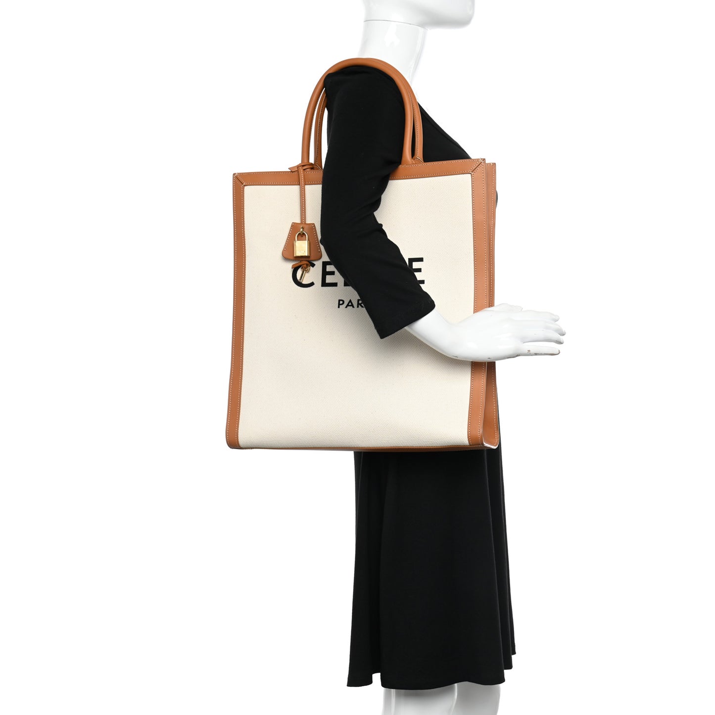 Canvas Calfskin Logo Print Vertical Cabas Natural Tan