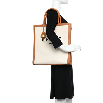 Celine Canvas Calfskin Logo Print Vertical Cabas Natural Tan 2 of 10