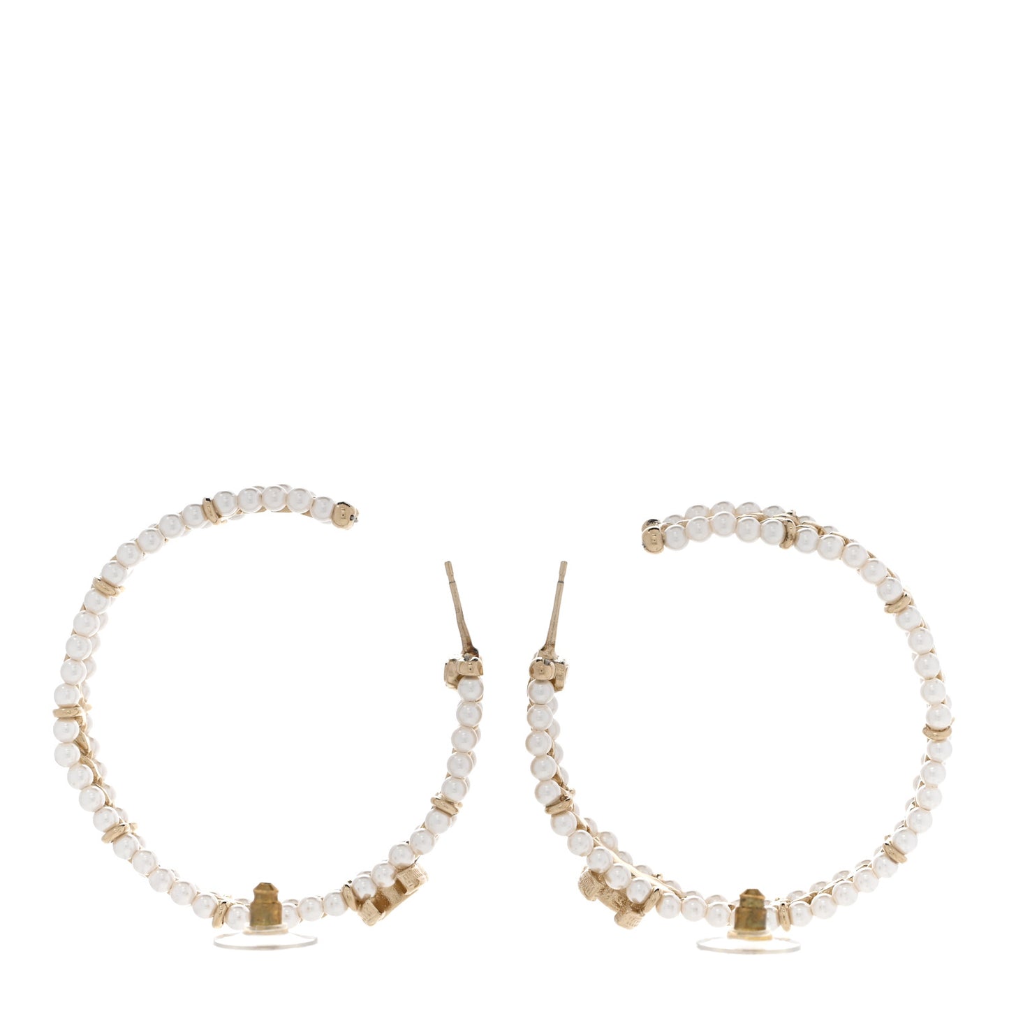 Pearl CC Chain Hoop Earrings Gold