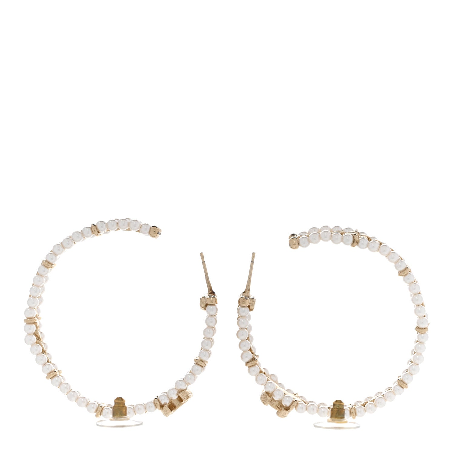 Chanel Pearl CC Chain Hoop Earrings Gold 3 of 5