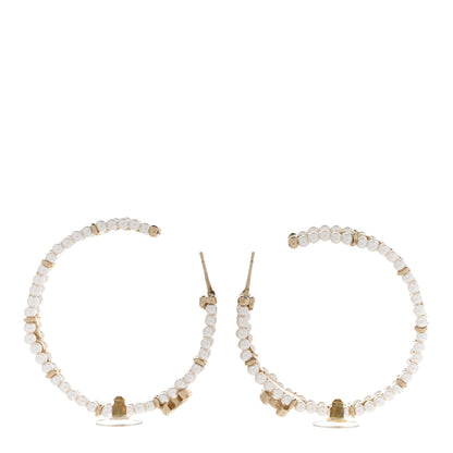 Chanel Pearl CC Chain Hoop Earrings Gold 3 of 5