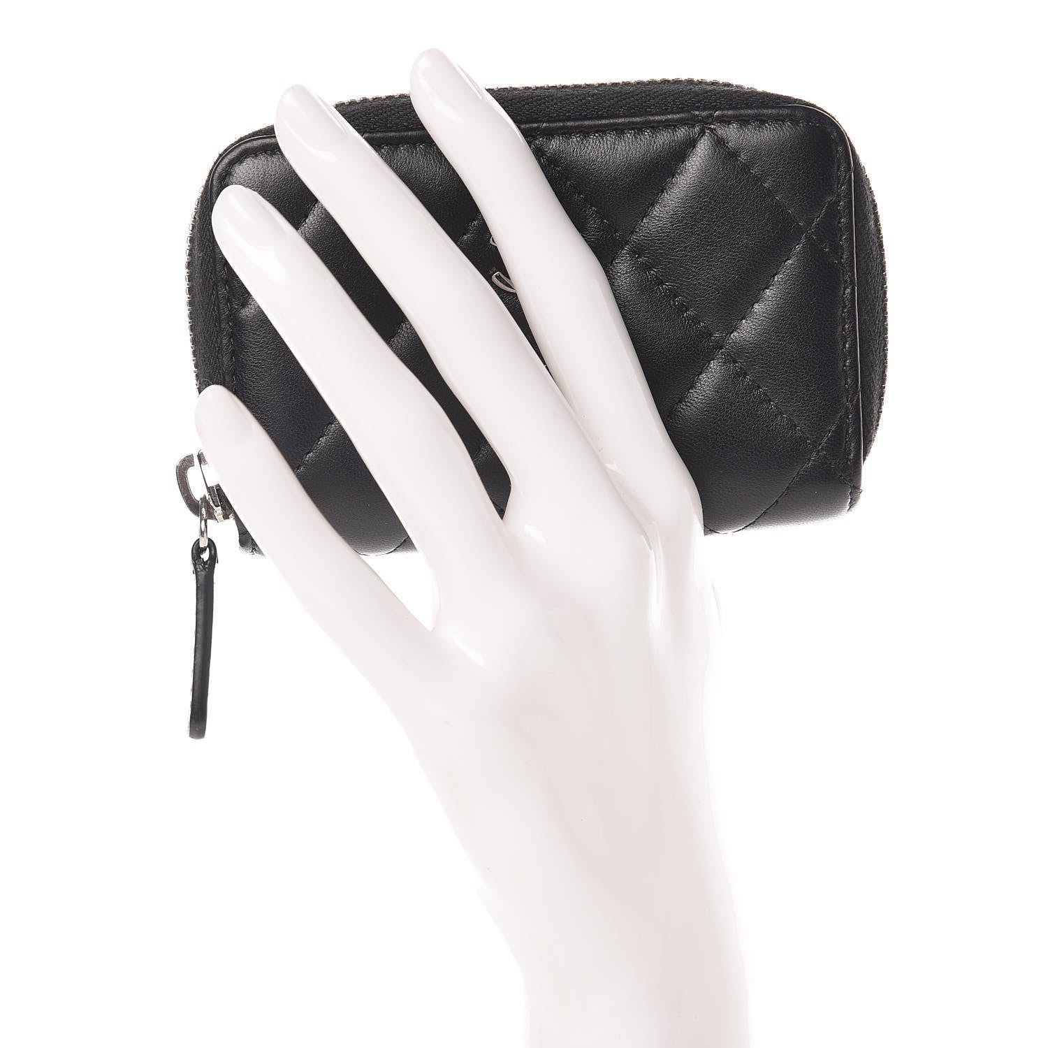 Chanel Lambskin Quilted Zip Around Coin Purse Wallet Black 2 of 9