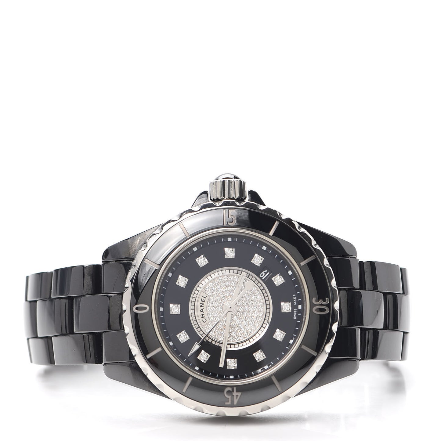 Stainless Steel Ceramic Diamond Dial 33mm J12 Quartz Watch Black