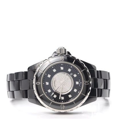 Chanel Stainless Steel Ceramic Diamond Dial 33mm J12 Quartz Watch Black 2 of 6