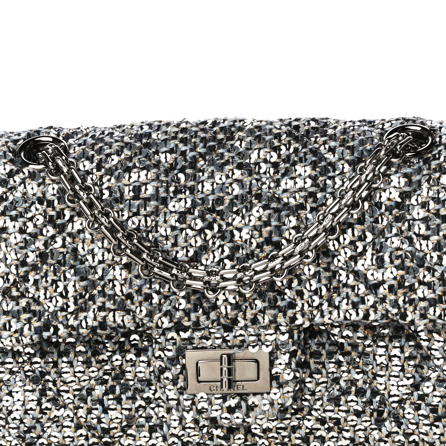 Chanel Tweed Quilted 2.55 Reissue Mini Flap Silver Black Gold 10 of 10